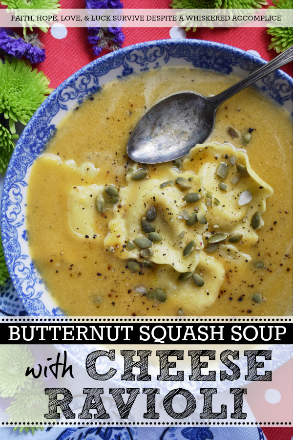 Butternut Squash Soup with Cheese Ravioli - There are days when you really want pasta for dinner but you're also craving a comforting bowl of soup as well. Why choose one over the other? This butternut squash soup with cheese ravioli makes it feasible to enjoy both, at the same time, in the most delicious way possible.