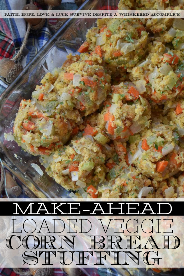 Make-Ahead Loaded Veggie Corn Bread Stuffing - Thanksgiving day is always hectic. So, why not make your holiday a little easier with this make-ahead side dish? This loaded veggie corn bread stuffing is chock-full of diced carrots, celery, and onion, with just the right amount of butter, cream, and chicken broth to make it extra flavorful and moist. And, by prepping the stuffing ahead of time, you'll have more time to relax with your family and friends on the big turkey day.