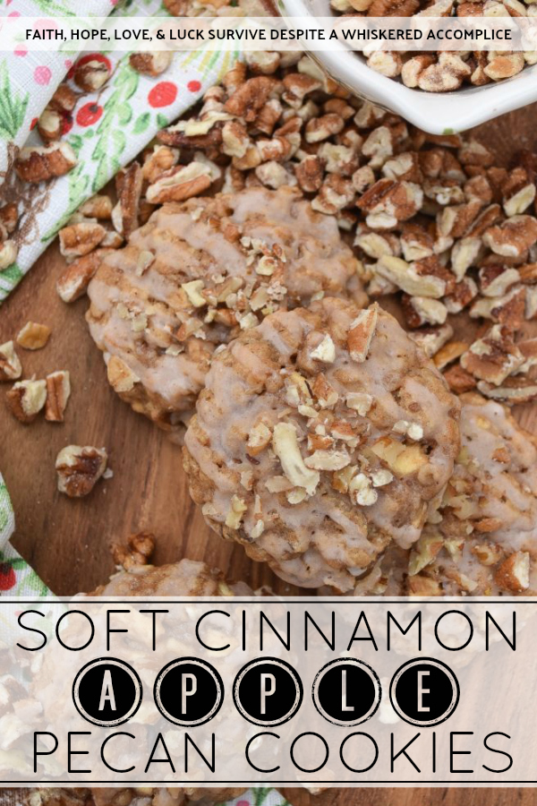 Soft Cinnamon Apple Pecan Cookies - Every holiday cookie platter needs a nutty cookie to make it complete. This apple and pecan cinnamon iced cookie is that cookie. If you like soft, sweet, crunchy, fruity, cinnamon packed Christmas cookies, this is one recipe you're absolutely going to love.