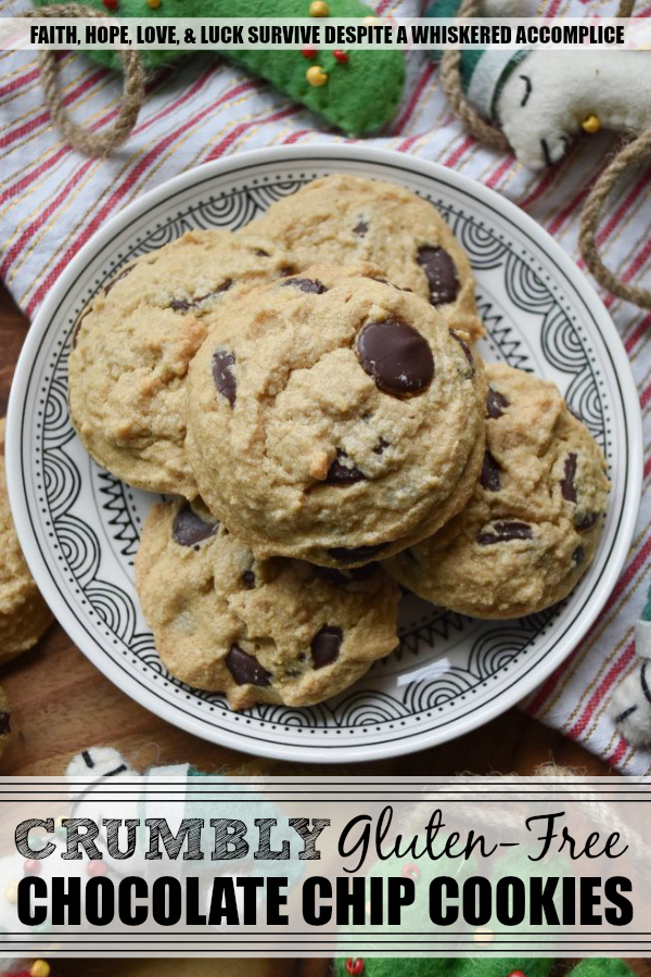 Crumbly Gluten-Free Chocolate Chip Cookies - Two ingredients give these gluten-free chocolate chip cookies their amazing crumbly texture; peanut butter and corn starch. And thanks to the healthy dose of chocolate chips in these crumbly cookies, I can pretty much promise, that once you have one, you're definitely going to want another. So, grab a glass of milk and a cookie or two, it's time to enjoy this sweet gluten-free treat.