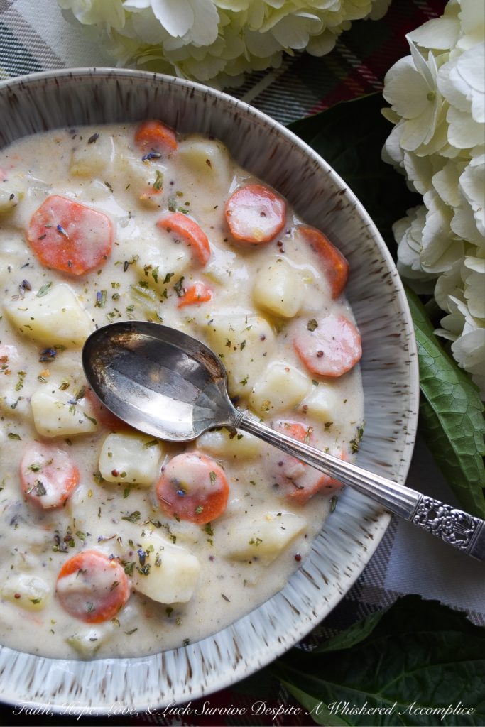 Potato Leek Soup with Herbes de Provence - There's nothing quite like a bowl of soup, except perhaps a bowl of soup that's just a little bit fancy. Adding Herbes de Provence and sliced carrots to traditional potato leek soup definitely helps to take it to the next level, making it the perfect dish to serve when you have company coming over for dinner. Although, it's just as good to make for an evening you're all by yourself too.