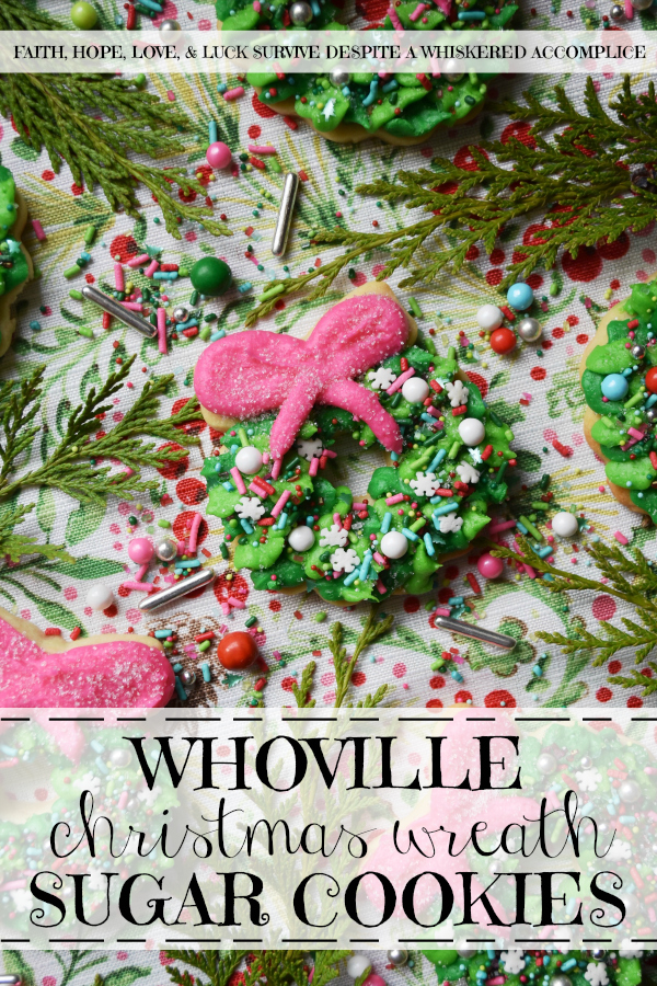 Whoville Christmas Wreath Sugar Cookies - All the little Whos in Whoville will simply adore these Whoville Christmas Wreath Sugar Cookies. To decorate these vivid green and pink buttercream icing frosted Christmas sugar cookies, simply break out your brightest and most whimsical sprinkles. When it comes to decorating these Christmas wreaths, there's no need to be a Grinch, don't hold back. In this case, more sprinkles is definitely a good thing.