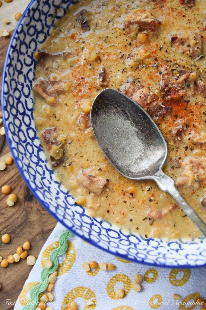 Slow Cooker Bacon & Yellow Split Pea Soup - With this slow cooker bacon and yellow split pea soup, you can have a warm, comforting, and extremely delicious dinner on the table in almost no time at all. It requires very little time and effort to put together, and as an added bonus, you'll come home to a house that smells absolutely amazing. I mean, really, who doesn't love the smell of bacon?
