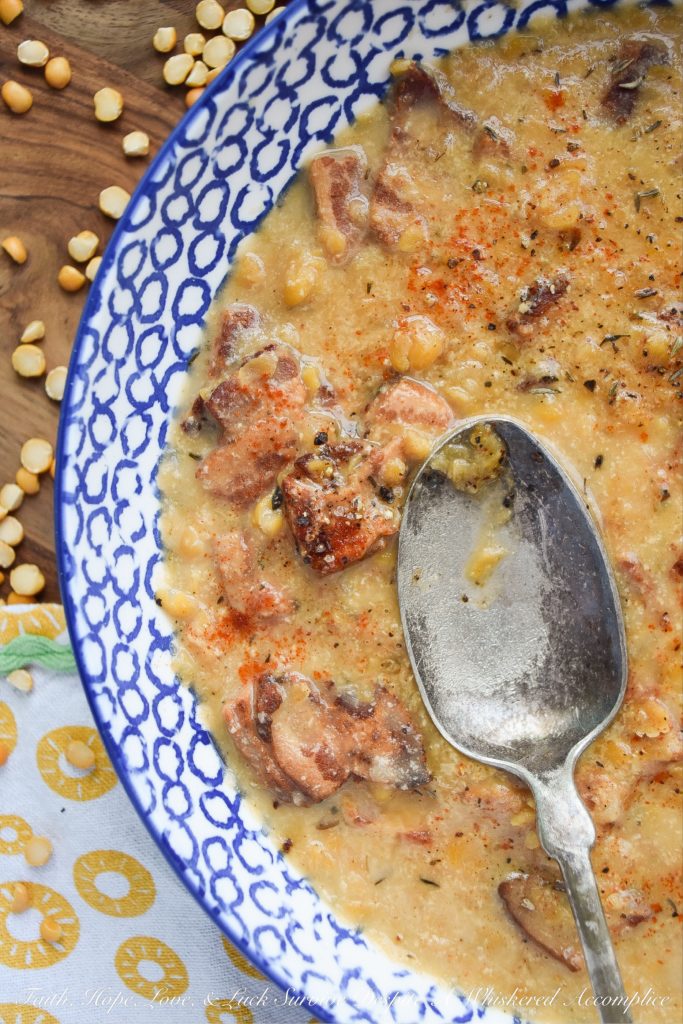 Slow Cooker Bacon & Yellow Split Pea Soup - With this slow cooker bacon and yellow split pea soup, you can have a warm, comforting, and extremely delicious dinner on the table in almost no time at all. It requires very little time and effort to put together, and as an added bonus, you'll come home to a house that smells absolutely amazing. I mean, really, who doesn't love the smell of bacon?