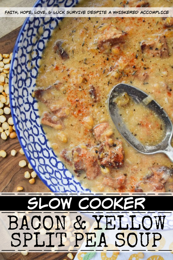 Slow Cooker Bacon & Yellow Split Pea Soup - With this slow cooker bacon and yellow split pea soup, you can have a warm, comforting, and extremely delicious dinner on the table in almost no time at all. It requires very little time and effort to put together, and as an added bonus, you'll come home to a house that smells absolutely amazing. I mean, really, who doesn't love the smell of bacon?