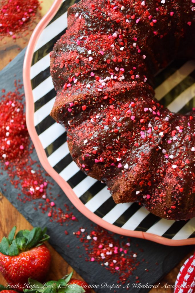 Chocolate-Glazed Extreme Strawberry Bundt Cake - Don't be afraid to reach for a boxed cake mix the next time you visit your local market or grocery store. With the addition of freeze-dried strawberry slices and a few other extra ingredients, this chocolate-glazed strawberry Bundt cake will have everyone who tastes it falling instantly head-over-heels in love. And, as an added bonus, it's as gorgeous as it is delicious.