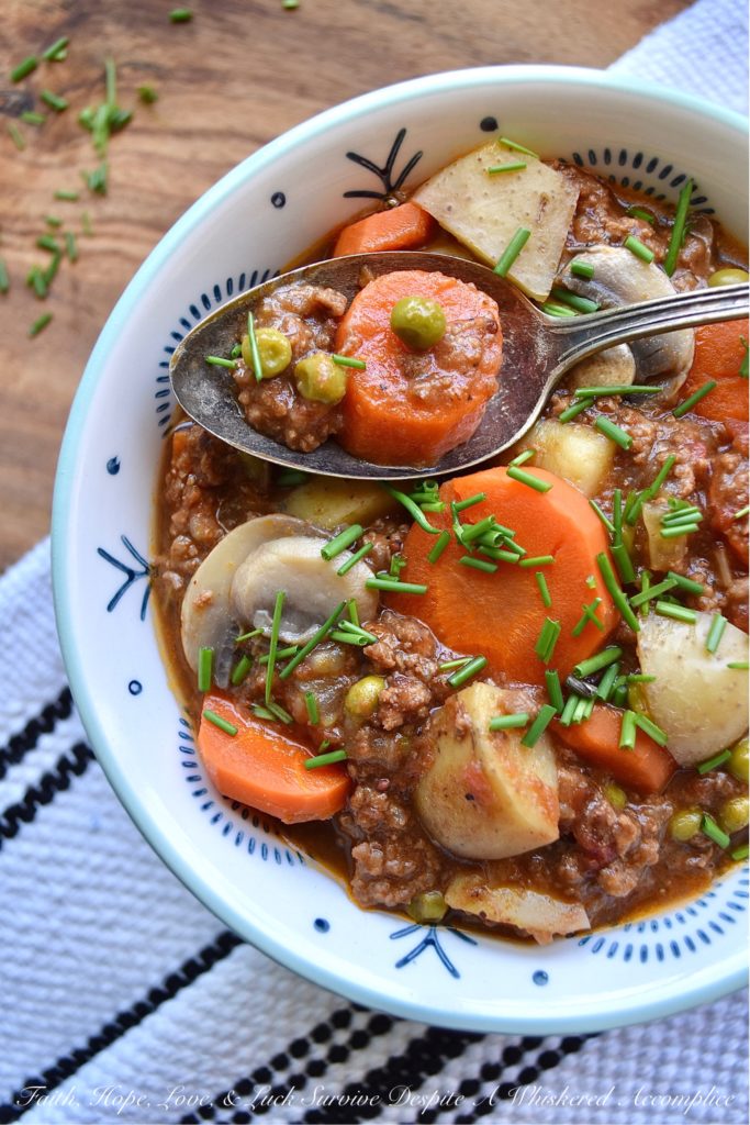 Crockpot Guinness Burger Stew - Did you buy too much Guinness for St. Patrick's Day? If so, use a little bit of that excess beer to make this rich and delicious burger stew. Stout and ground beef go so well together, and when you add in lots of vegetables, it gets even better. This is one bowl of stew even a stingy leprechaun would find hard to resist.