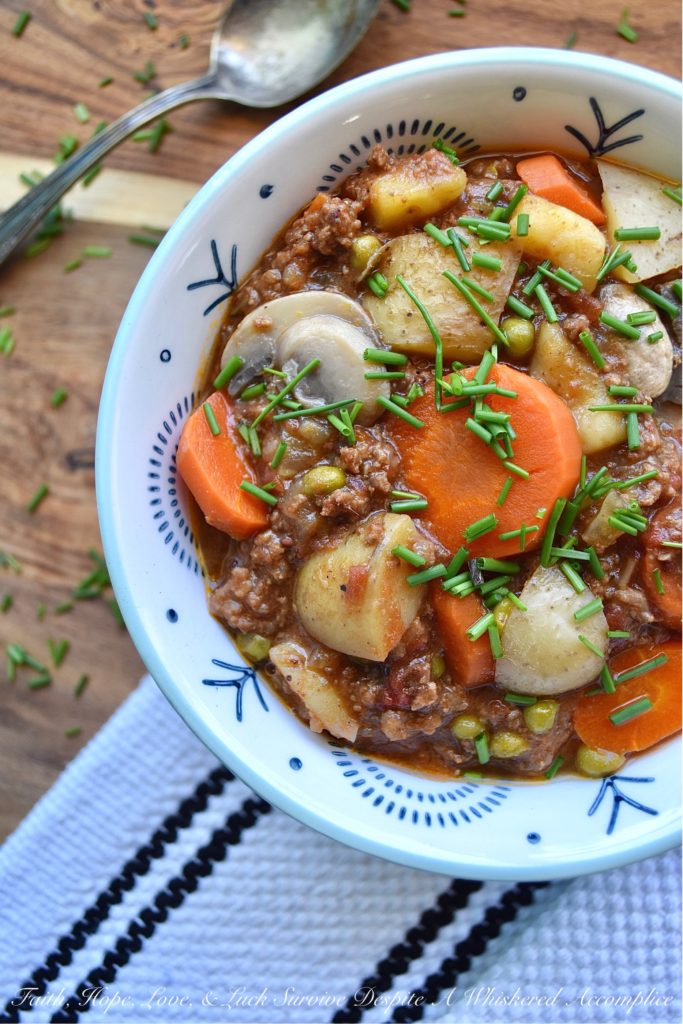 Crockpot Guinness Burger Stew - Did you buy too much Guinness for St. Patrick's Day? If so, use a little bit of that excess beer to make this rich and delicious burger stew. Stout and ground beef go so well together, and when you add in lots of vegetables, it gets even better. This is one bowl of stew even a stingy leprechaun would find hard to resist.