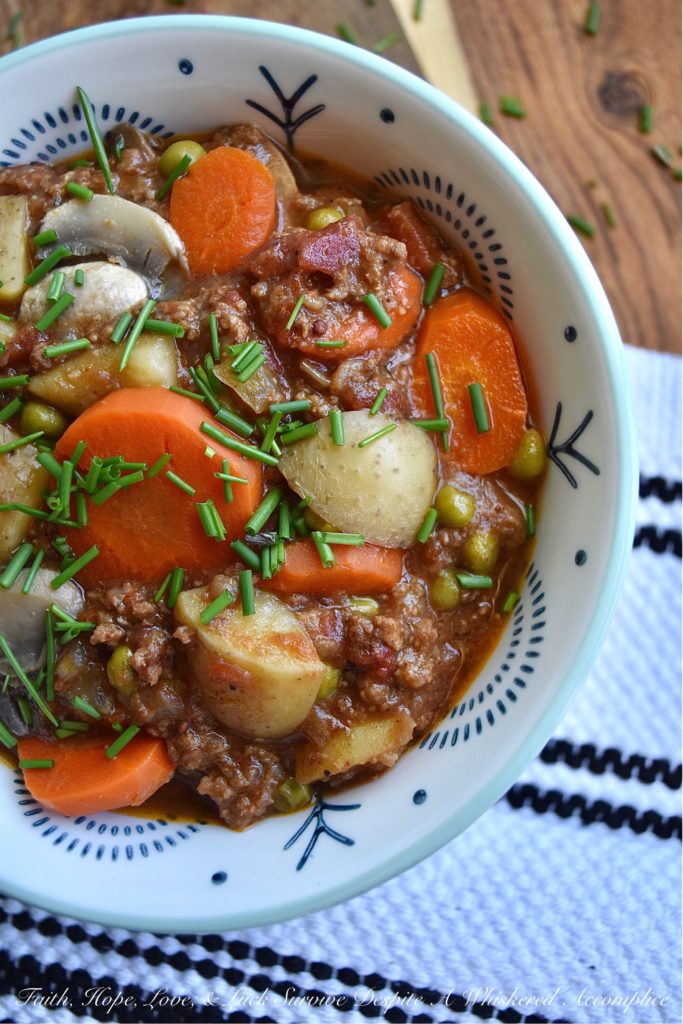 Crockpot Guinness Burger Stew - Did you buy too much Guinness for St. Patrick's Day? If so, use a little bit of that excess beer to make this rich and delicious burger stew. Stout and ground beef go so well together, and when you add in lots of vegetables, it gets even better. This is one bowl of stew even a stingy leprechaun would find hard to resist.