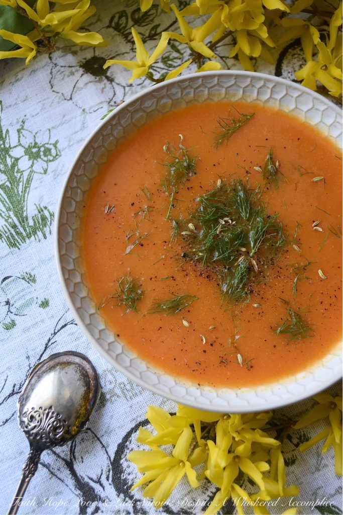Carrot & Fennel Soup with Homemade Stock - The next time you buy a rotisserie chicken at your local market, make sure to save the skin and the bones to make this delicious soup, made with homemade stock. One small bulb of fennel, a couple of carrots, and a few spices and seasonings are all it takes to make this comforting budget-friendly meal. Add a grilled cheese sandwich on the side, and dinner is served.