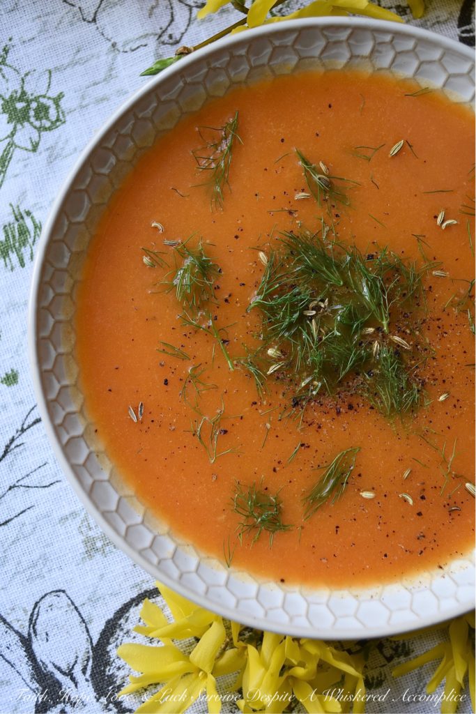 Carrot & Fennel Soup with Homemade Stock - The next time you buy a rotisserie chicken at your local market, make sure to save the skin and the bones to make this delicious soup, made with homemade stock. One small bulb of fennel, a couple of carrots, and a few spices and seasonings are all it takes to make this comforting budget-friendly meal. Add a grilled cheese sandwich on the side, and dinner is served.