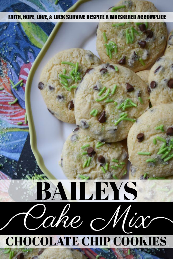 Baileys Cake Mix Chocolate Chip Cookies - Homemade cookies are only one boxed cake mix away, thanks to these chocolate chip cookies, made using Baileys Irish Cream and a few other simple ingredients. Trust me, you're definitely going to want to put a box of white cake mix and a bag of miniature semi-sweet chocolate chips on your grocery list before St. Patrick's Day.