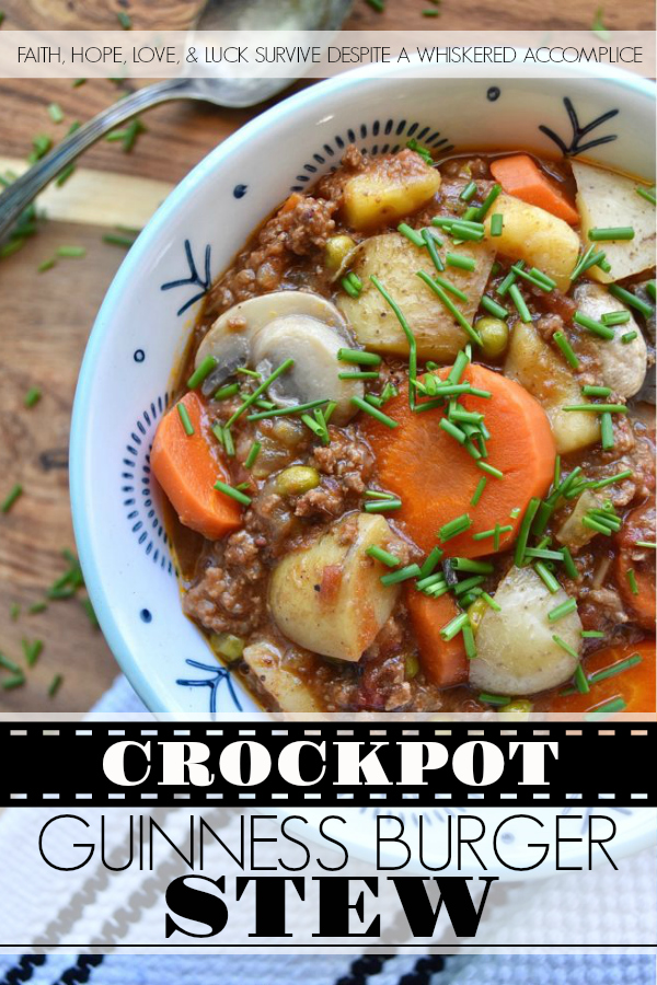 Crockpot Guinness Burger Stew - Did you buy too much Guinness for St. Patrick's Day? If so, use a little bit of that excess beer to make this rich and delicious burger stew. Stout and ground beef go so well together, and when you add in lots of vegetables, it gets even better. This is one bowl of stew even a stingy leprechaun would find hard to resist.