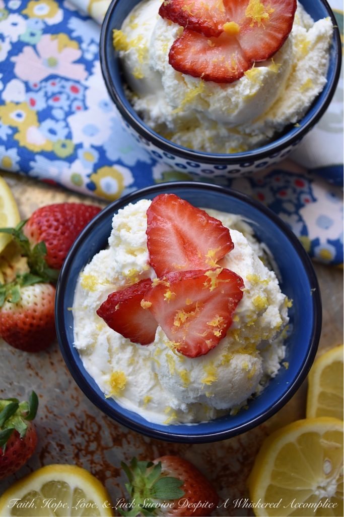 Lemon Cheesecake Ice Cream with Strawberries - You're just seven ingredients away from the best lemony cheesecake ice cream you've ever tasted. The secret? Fresh lemon juice and zest, heavy whipping cream, cream cheese, sugar, vanilla, and a touch of salt. And, to top things off, a few freshly sliced strawberries. Because every lemony dessert tastes just a little bit better with fresh fruit, am I right?