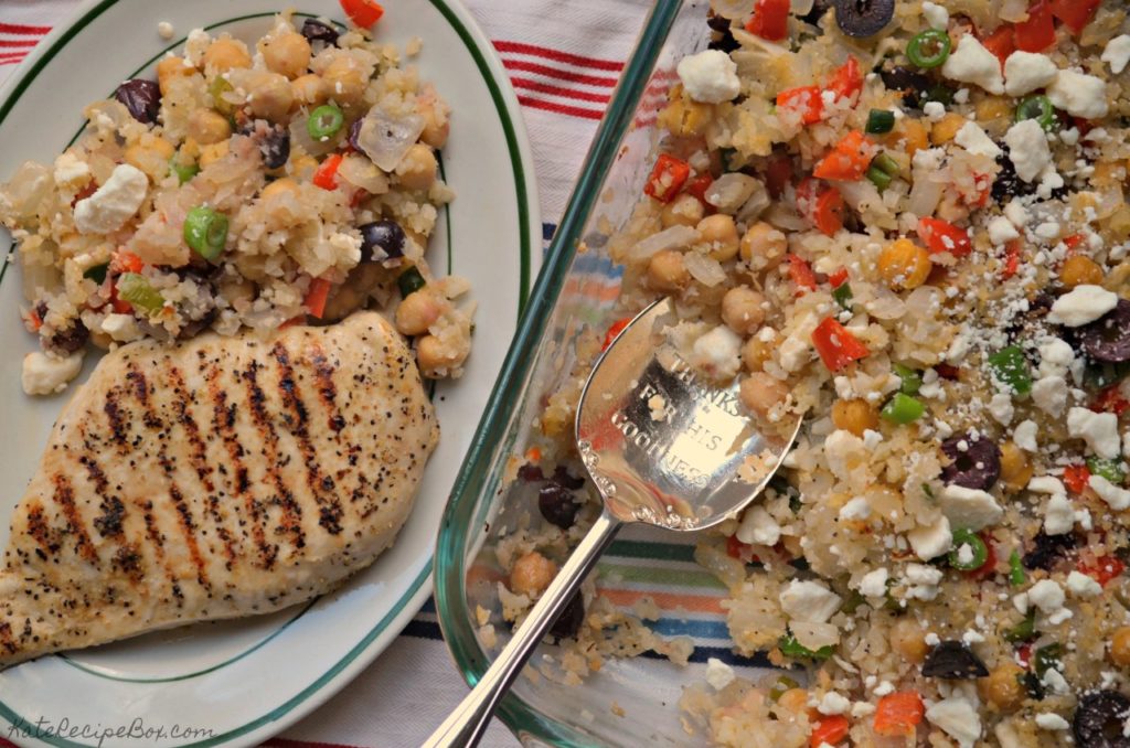 Greek Cauliflower Rice & Chickpeas - Kate's Recipe Box - Welcome to Friday! Friday! Friday! Favorites! Each Friday we'll be sharing our favorite recipes of the week from other fabulous food bloggers, so make sure to visit and see what tasty over-the-top dishes we're most excited about.