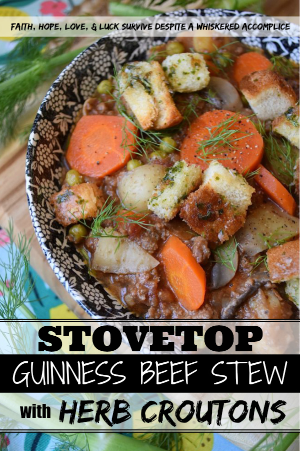 Stovetop Guinness Beef Stew with Herb Croutons - This comforting stovetop stew recipe, made with stout beer, is worth every single minute of cooking time. The Guinness and the fennel bulb and fronds really do add so much tremendous flavor. And, if that wasn't enough to convince you to make this soup, add in a few homemade herb croutons to really put this rich St. Patrick's Day stew over the top.