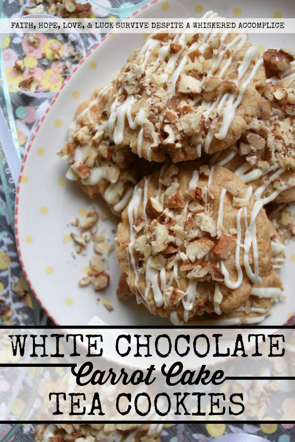White Chocolate Carrot Cake Tea Cookies - Nothing says spring more than carrot cake. It's one dessert that seems to pop up every year when the trees begin to bloom and Easter approaches. This year, instead of making a traditional carrot cake, try making these tea cookies instead. These cookies are a convenient single-serving dessert with all of the cinnamon, pecan, and white chocolate flavors you've come to love.