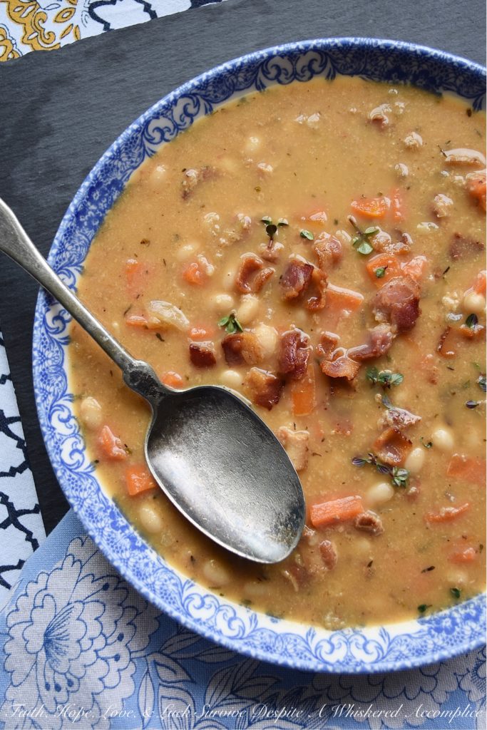 Bacon, Beer, & Dried Navy Bean Soup - Don't be afraid to break out a bag of dried beans to make your next pot of soup. An overnight soak in water is all that is needed to help them plump up and soften. Add in some bacon, beer, a few veggies, and some seasonings, and you'll have a pot of navy bean soup that's almost impossible to resist.