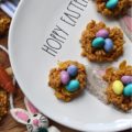 Peanut Butter No-Bake Bird Nest Cereal Cookies - Just because you're not a baker, doesn't mean that you can't have homemade cookies this Easter. These no-bake peanut butter cereal cookies are insanely easy to make, and they're also pretty adorable as well. I mean, who doesn't want to eat a cookie that looks like a bird's nest full of candy-coated milk chocolate eggs?