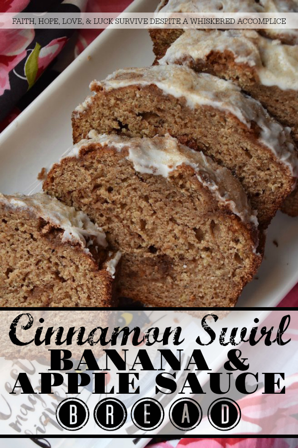 Cinnamon Swirl Banana & Apple Sauce Bread - Banana bread is a great way to use up overly-ripe bananas, which you might otherwise throw away. Adding in a little bit of apple sauce and sour cream will also help to ensure that this loaf of breakfast bread isn't too dry. And, as an added bonus, a cinnamon sugar swirl and a powdered sugar glaze, take this quick bread to the next level, by adding tons of flavor and sweetness.