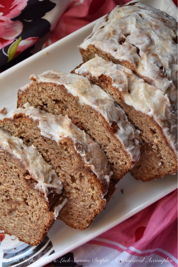 Cinnamon Swirl Banana & Apple Sauce Bread - Banana bread is a great way to use up overly-ripe bananas, which you might otherwise throw away. Adding in a little bit of apple sauce and sour cream will also help to ensure that this loaf of breakfast bread isn't too dry. And, as an added bonus, a cinnamon sugar swirl and a powdered sugar glaze, take this quick bread to the next level, by adding tons of flavor and sweetness.
