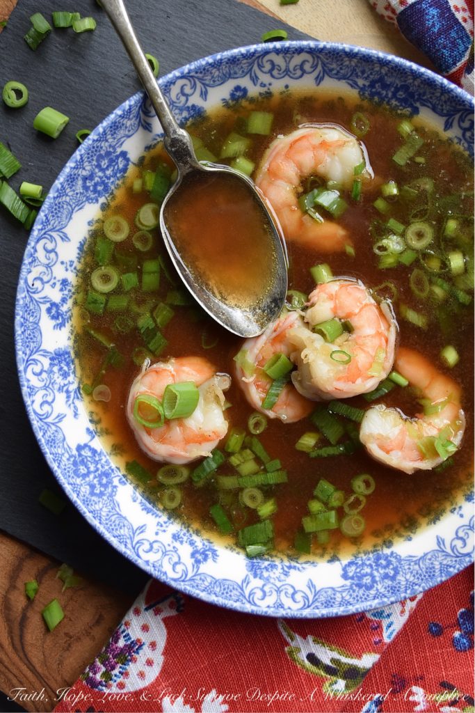 Poached Shrimp & Spring Onion One-Pot Soup - This one-pot, healthy, seafood and fresh vegetable soup is basically like eating a bowl of wonton soup without the wontons. And since this simple, quick to make, Asian-inspired soup is full of poached shrimp and chopped spring onions, you won't even mind the fact that the wontons are missing.
