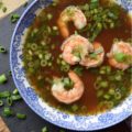 Poached Shrimp & Spring Onion One-Pot Soup - This one-pot, healthy, seafood and fresh vegetable soup is basically like eating a bowl of wonton soup without the wontons. And since this simple, quick to make, Asian-inspired soup is full of poached shrimp and chopped spring onions, you won't even mind the fact that the wontons are missing.