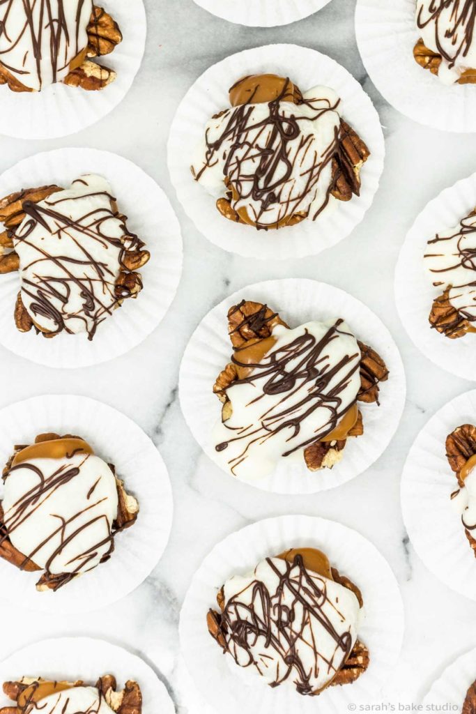 Caramel Pecan Turtles - Sarah's Bake Studio - Welcome to Friday! Friday! Friday! Favorites! Each Friday we'll be sharing our favorite recipes of the week from other fabulous food bloggers, so make sure to visit and see what tasty over-the-top dishes we're most excited about.