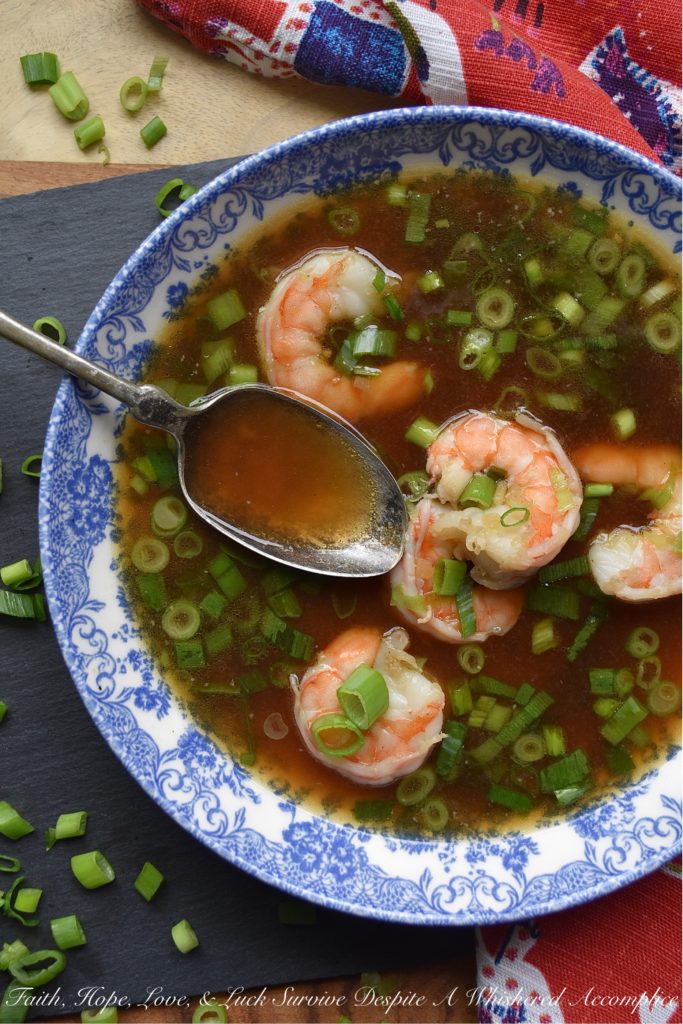 Poached Shrimp & Spring Onion One-Pot Soup - This one-pot, healthy, seafood and fresh vegetable soup is basically like eating a bowl of wonton soup without the wontons. And since this simple, quick to make, Asian-inspired soup is full of poached shrimp and chopped spring onions, you won't even mind the fact that the wontons are missing.