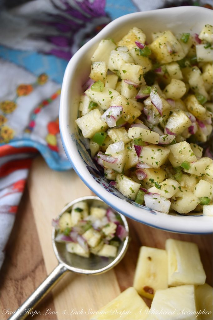 Sweet & Tangy Pineapple Red Onion Salsa - Fresh pineapple and finely diced red onion give this homemade salsa a flavor you won't soon forget. The next time you find yourself craving Mexican food, this is definitely the recipe you need to try. Whether served with chips, alongside fajitas, or on top of tacos, this sweet and tangy salsa will win you over at first bite.