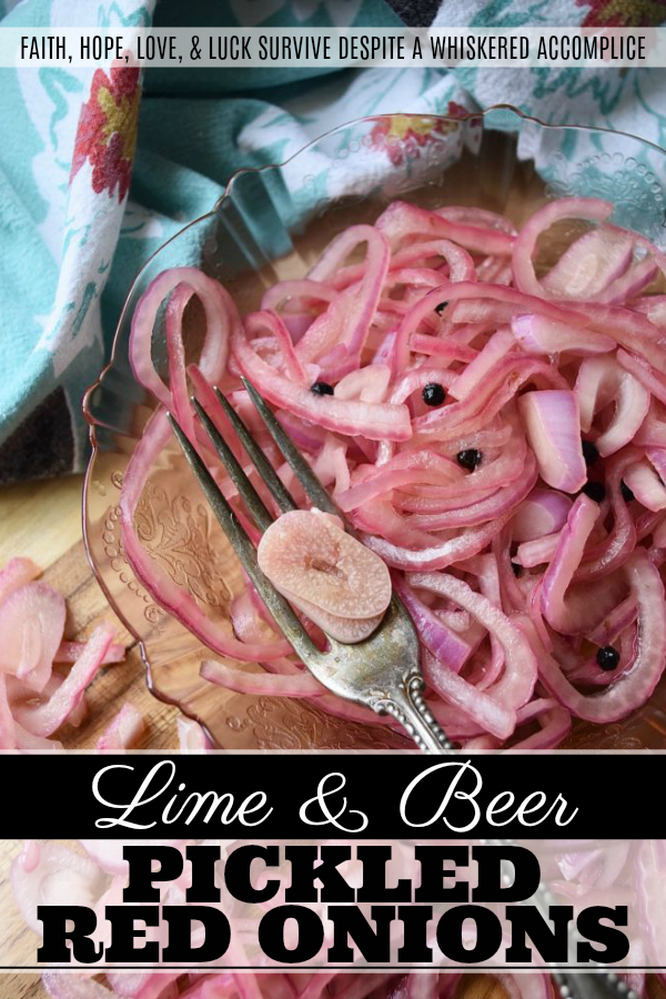 Lime & Beer Pickled Red Onions - Lime and beer, two very simple ingredients. But, when you add them to a very thinly sliced red onion, something absolutely magical happens. You can't help but love these sweet vinegary beer-infused onions. Serve them with your favorite Mexican dishes, such as tacos, quesadillas, fajitas, or even just choose to enjoy them by themselves. No matter how they're served, you're sure to love them.