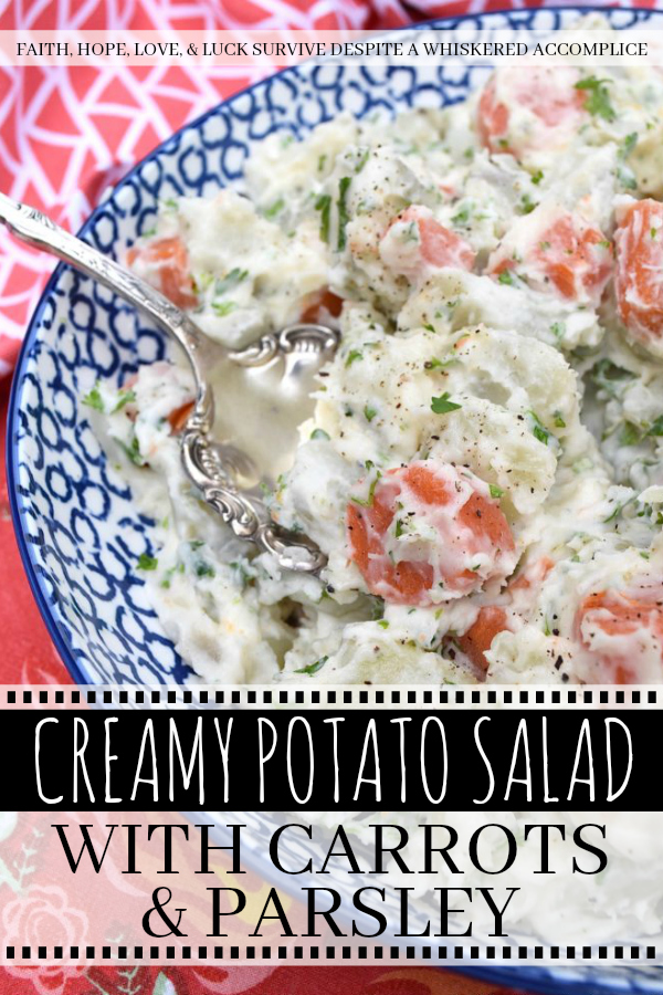 Creamy Potato Salad with Carrots & Parsley - This creamy potato salad is quite simple and doesn't require a whole lot of ingredients, however, it still manages to be packed with tons of flavor. Boiled, peeled and sliced carrots are what helps to make this side dish just so unique. They add gorgeous color and a slightly sweet flavor, which pairs so nicely with the fresh parsley and boiled red potatoes this summer recipe contains.