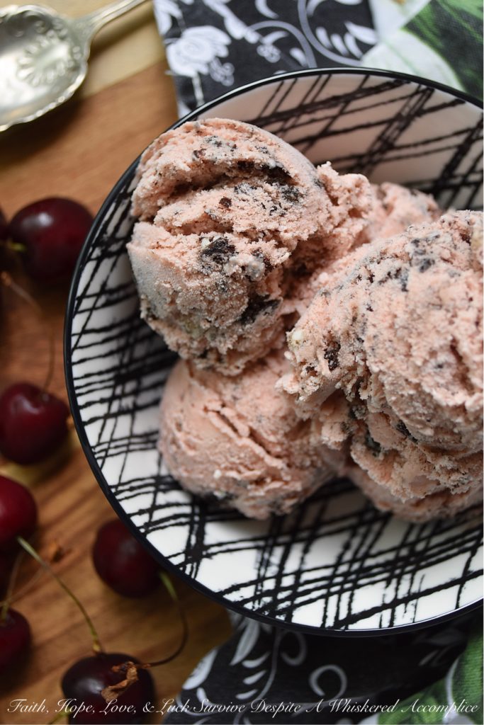 Crushed Oreo Summer Cherry Ice Cream - What's better than cherry ice cream on a hot summer's day? Cherry ice cream, made with fresh sweet cherries and crushed Oreo cookies mixed in. If you love Oreo cookies and you absolutely drool over cherry ice cream, then this is definitely the summer dessert for you.
