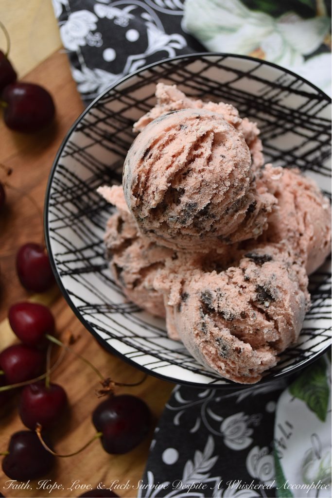 Crushed Oreo Summer Cherry Ice Cream - What's better than cherry ice cream on a hot summer's day? Cherry ice cream, made with fresh sweet cherries and crushed Oreo cookies mixed in. If you love Oreo cookies and you absolutely drool over cherry ice cream, then this is definitely the summer dessert for you.