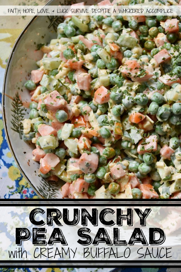 Crunchy Pea Salad with Creamy Buffalo Sauce - If you're a crunchy food superfan, this is one side salad you're definitely going to want to try this summer. Diced celery and carrots give an amazing crunch to this cheesy pea salad. And, once you add in a creamy homemade buffalo sauce made with hot sauce, honey, sour cream, and a few other ingredients, I think that you'll find this pea salad has just as much flavor as it does crunch.