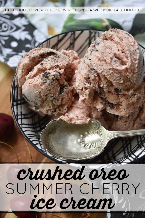 Crushed Oreo Summer Cherry Ice Cream - What's better than cherry ice cream on a hot summer's day? Cherry ice cream, made with fresh sweet cherries and crushed Oreo cookies mixed in. If you love Oreo cookies and you absolutely drool over cherry ice cream, then this is definitely the summer dessert for you.