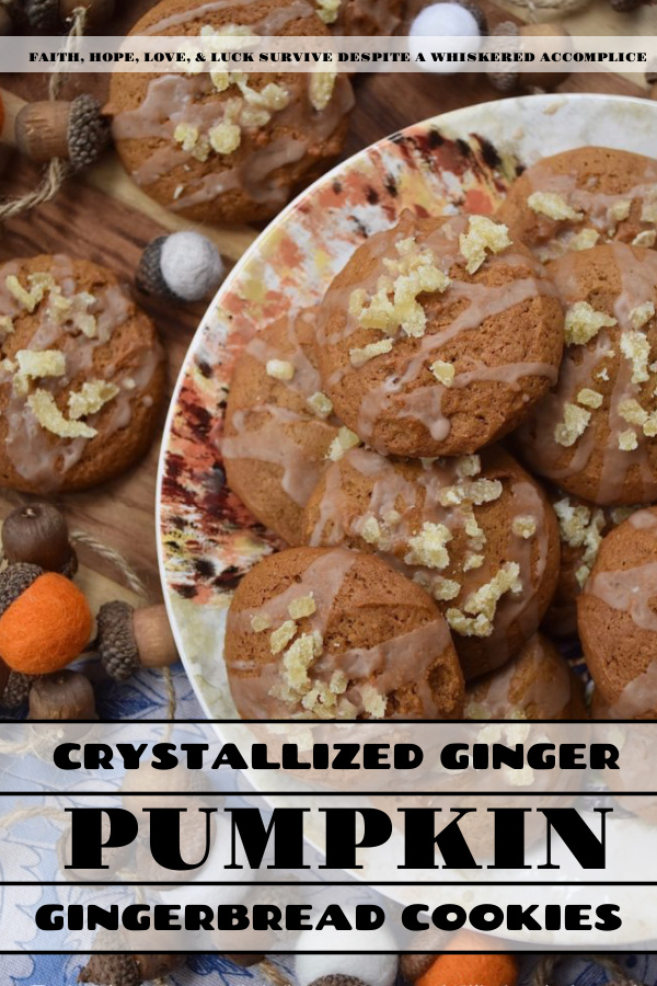 Crystallized Ginger Pumpkin Gingerbread Cookies - Add an extra touch of flavor to your autumn pumpkin cookies with the addition of crystallized ginger. These cookies are soft, chewy, flavorful, and have just the right hint of pumpkin and ginger spice to help you celebrate the season. Pumpkin spice is nice, but guess what? Crystallized ginger pumpkin spice is where it's really at.