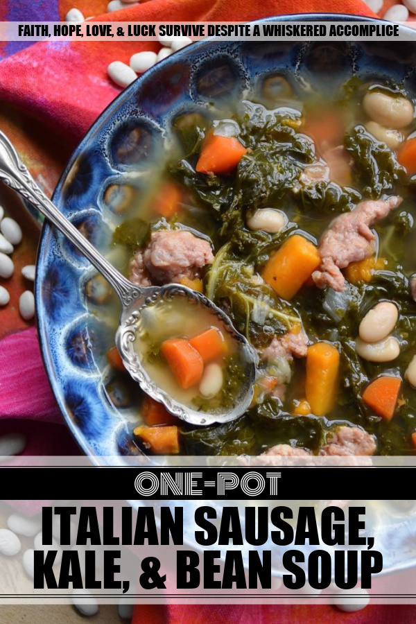 One-Pot Italian Sausage, Kale, & Bean Soup - There's nothing better than a healthy, comforting, and absolutely delicious bowl of soup on a cold winter's day. And, when you make that soup using only one pot, things get even better. This one-pot soup, made with Italian sausage, kale, & beans, will easily become one of your go-to winter soup recipes.