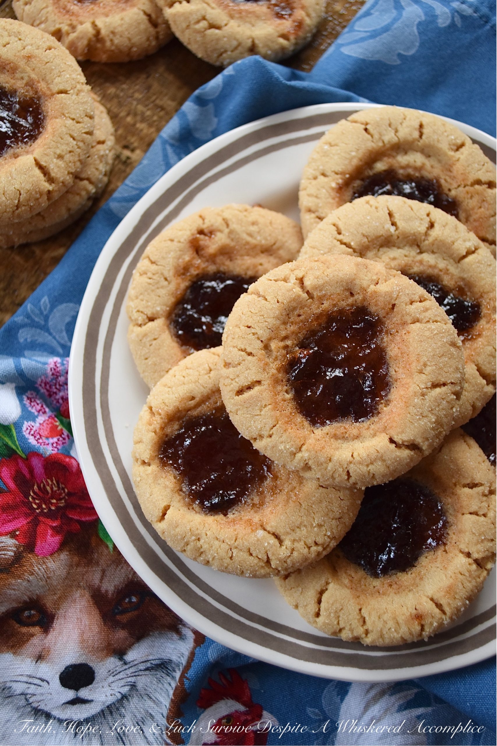 Peanut Butter Sugar Cookies with Plum Preserves