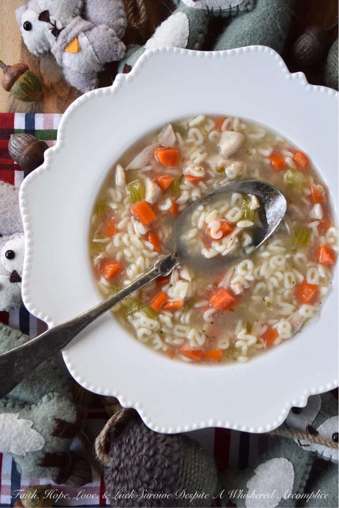 Rotisserie Chicken Alphabet Soup - Everyone has their favorite childhood soup, which they often turn to when they are in need of serious comfort. For me, that soup is definitely chicken noodle soup made with alphabet pasta. A few carrots, some celery, a store-bought rotisserie chicken, and a few herbs and spices are all that is needed to make this delicious, healthy, and comforting rotisserie chicken alphabet soup.