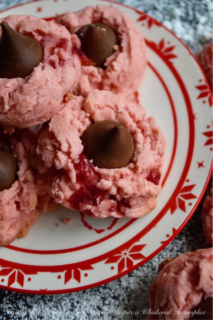 Vanilla Bean Cherry Chocolate Kiss Cookies - Looking for a sweet festive cookie to share with your loved one this Valentine's Day? These maraschino cherry cookies contain not just vanilla extract but also the seeds from two vanilla bean pods, making them a vanilla lover's dream come true. Add a chocolate kiss on top of each cookie for the ultimate treat to show your sweetheart just how much you love them.