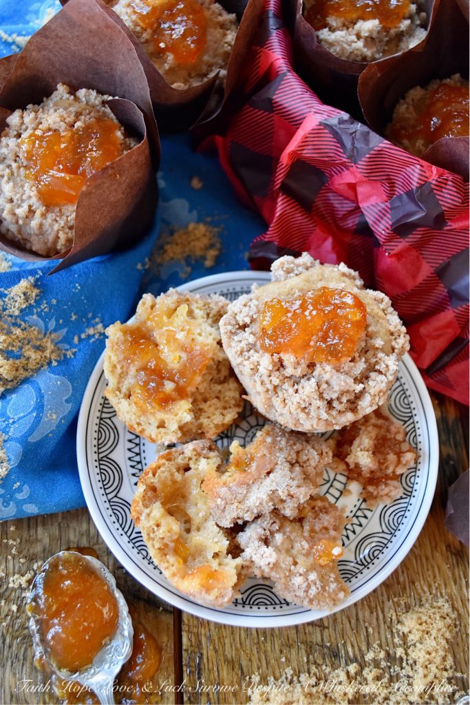 Orange Marmalade Cinnamon Streusel Muffins - What could be better than a streusel-topped muffin for breakfast? A cinnamon-flavored muffin, filled with orange marmalade, topped with a buttery cinnamon sugar streusel, which is then garnished with an additional dollop of orange marmalade. Now that's a muffin worth rolling out of bed for.