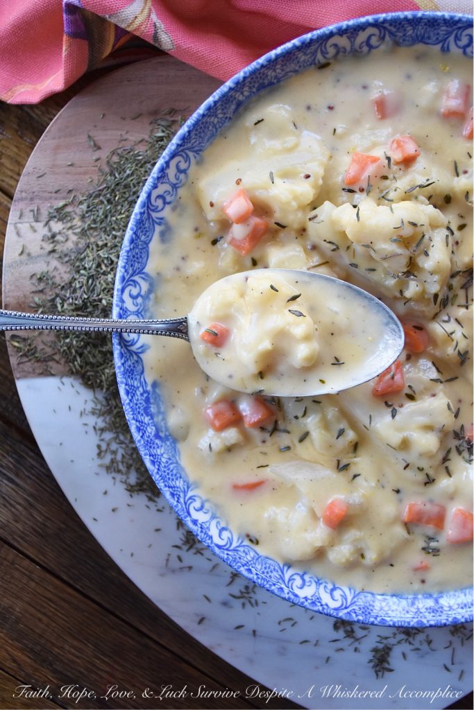 One-Pot Cauliflower & Cheddar Soup with Thyme - Broccoli and cheddar soup is, of course, one of the greatest soups ever invented. However, I'm willing to bet, that after you've tried this cauliflower and cheese version of the same soup, with dried thyme and a few other seasonings, you'll have a hard time admitting that it's not even better. And, as an added bonus, it is made using only one pot. You just gotta love a quick, comforting, weeknight one-pot recipe.