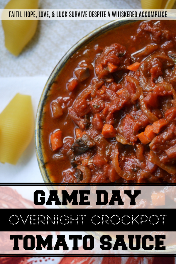 Game Day Overnight Crockpot Tomato Sauce - This versatile tomato sauce will give you something to cheer about on your big game day, whether you use it for pasta sauce, meatballs, stuffed shells, or even as a dipping sauce for mozzarella sticks. And the fact that this sauce can be made overnight in a crockpot makes it even more amazing. This may just be the easiest tomato sauce you'll ever make.