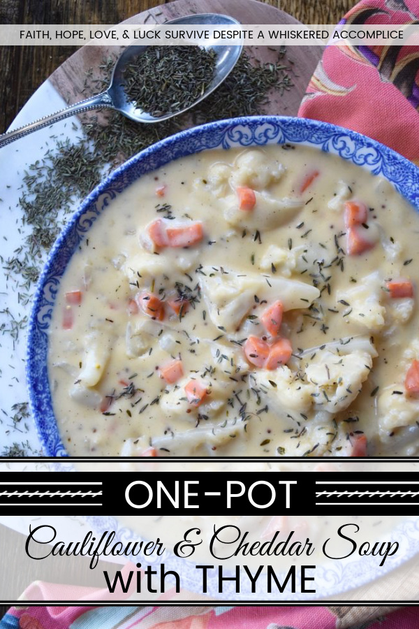 One-Pot Cauliflower & Cheddar Soup with Thyme - Broccoli and cheddar soup is, of course, one of the greatest soups ever invented. However, I'm willing to bet, that after you've tried this cauliflower and cheese version of the same soup, with dried thyme and a few other seasonings, you'll have a hard time admitting that it's not even better. And, as an added bonus, it is made using only one pot. You just gotta love a quick, comforting, weeknight one-pot recipe.