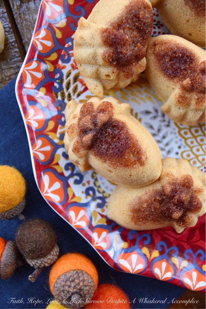 Acorn Madeleines with Cinnamon Sugar - Traditional madeleines require a special baking pan, however, not everyone has the room in their kitchen to store a baking pan that serves only one purpose. For these, cinnamon sugar madeleines, you can use whichever baking tin you have available. And while I used an adorable acorn baking tin, you could certainly use a cupcake tin in its place. After all, appearance isn't everything. No matter what shape or size, I know that you're going to just love the buttery, sweet cinnamon taste of these madeleines.