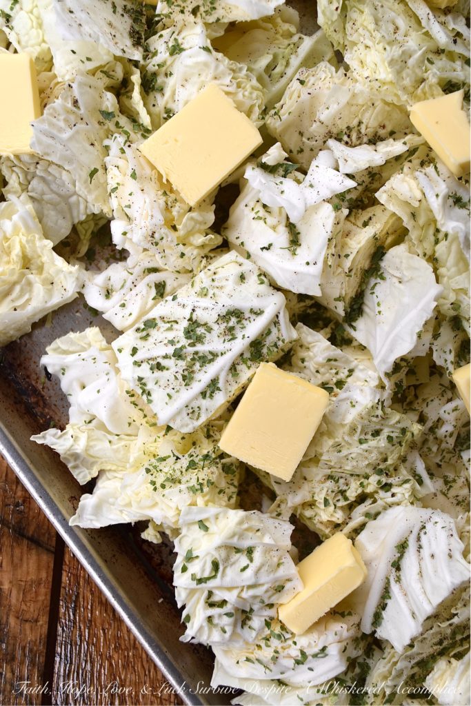 Sexy Irish Butter Oven-Roasted Cabbage - Who says that vegetables can't be sexy? Imagine, a gorgeous head of green cabbage, oven-roasted to golden perfection with rich, decadent, golden Irish butter. Now, imagine, a little bit of freshly ground black pepper, dried parsley, and freshly grated nutmeg on top of that perfectly roasted cabbage. I don't know about you, but that sounds pretty darn sexy to me.