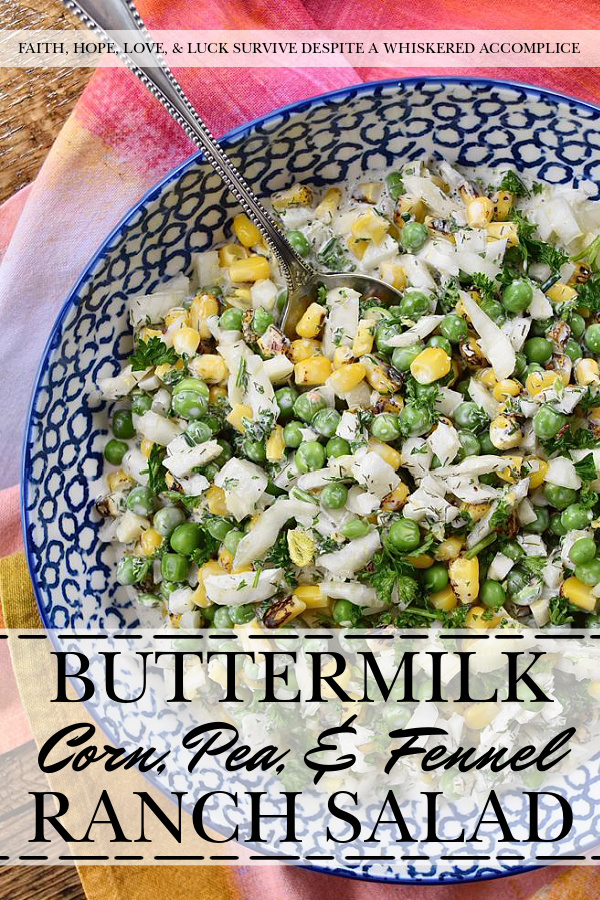 Buttermilk Corn, Pea, & Fennel Ranch Salad - Fresh vegetables aren't always available when it comes to making a creamy, well-seasoned, crunchy vegetable side dish. So, with this buttermilk ranch salad, frozen vegetables come to the rescue. Perfectly cooked frozen corn and peas are mixed with a homemade herby buttermilk dressing. Then, a chopped bulb of fennel is added to create just the right amount of crunch and flavor to make this salad one of the most delicious frozen vegetable side dishes you'll ever taste.