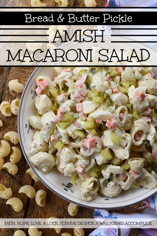 Bread & Butter Pickle Amish Macaroni Salad - Are you looking for a macaroni salad that is both sweet and tangy? Well then, this Amish macaroni salad recipe is just what you've been searching for. Finely chopped celery, carrot, and hard-boiled egg add lots of great texture while bread and butter pickles give this creamy pasta salad just the right hint of sweet vinegary flavor. Basically, this Amish macaroni salad has everything you could ever want in a pasta salad and more.