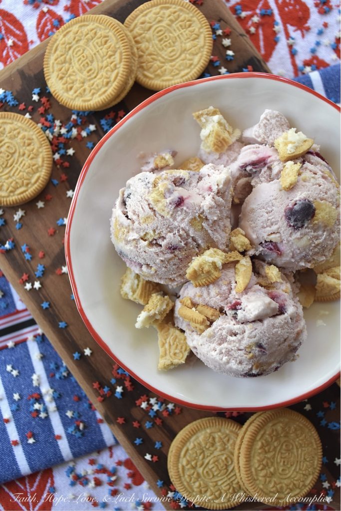 Summer Cherry Pie Ice Cream - With this summer cherry pie ice cream, you won't have to decide between pie and ice cream, because you can have them both at the same time. And, since crushed golden sandwich cookies are folded into this ice cream to give it its pie-like crust, you won't even need to worry about turning your oven on during the hot summer heat. There really is no better way to enjoy fresh summer cherries than this sweet, creamy, and absolutely decadent frozen dessert.